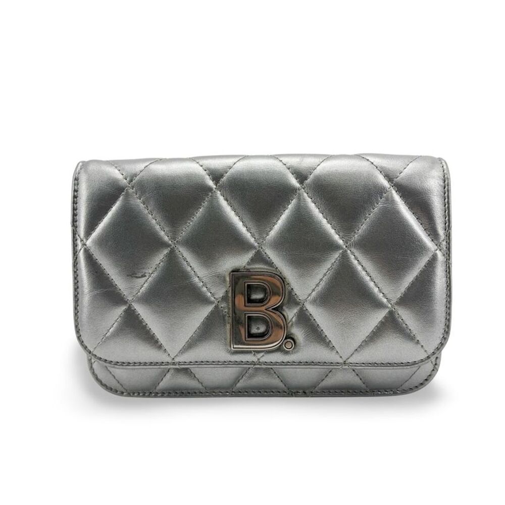 Balenciaga B. Quilted Metallic Chain Shoulder Bag Silver